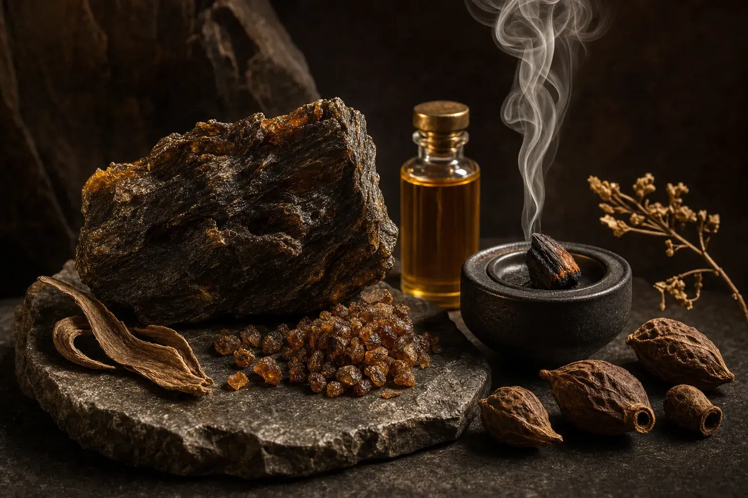 Le profil olfactif du oud : boisé, animal, balsamique — illustration