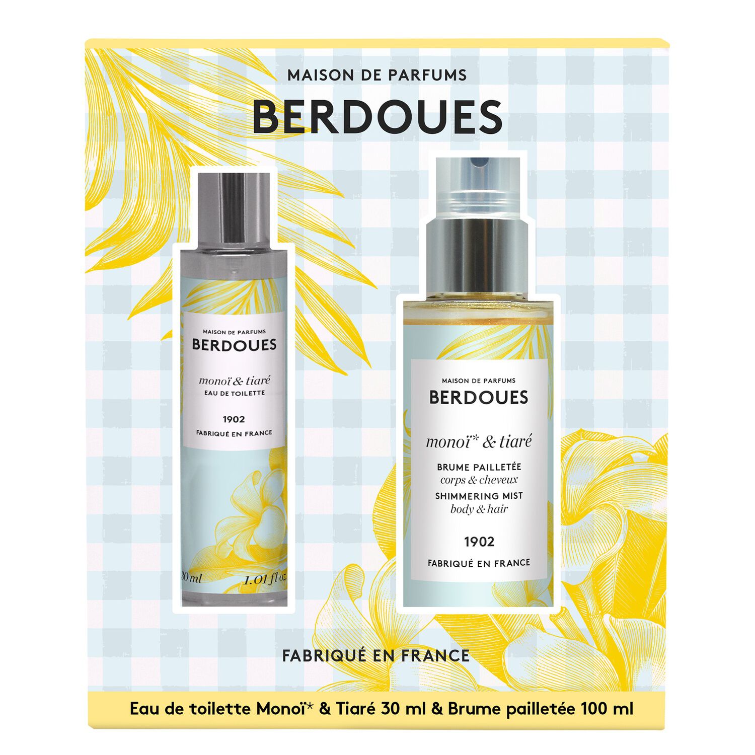 Monoï & Tiaré – Coffret Eau de Toilette 30 ml + Brume Pailletée Berdoues