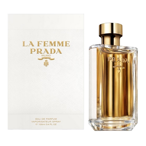 Le flacon tout en or de La Femme Prada